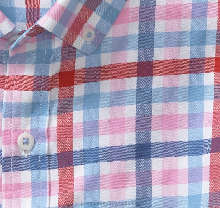 Johnston & Murphy Hommes chemise tissée stretch à manches longues xc4 TXRN654 vêtements grand carreaux multi bleu/rouge