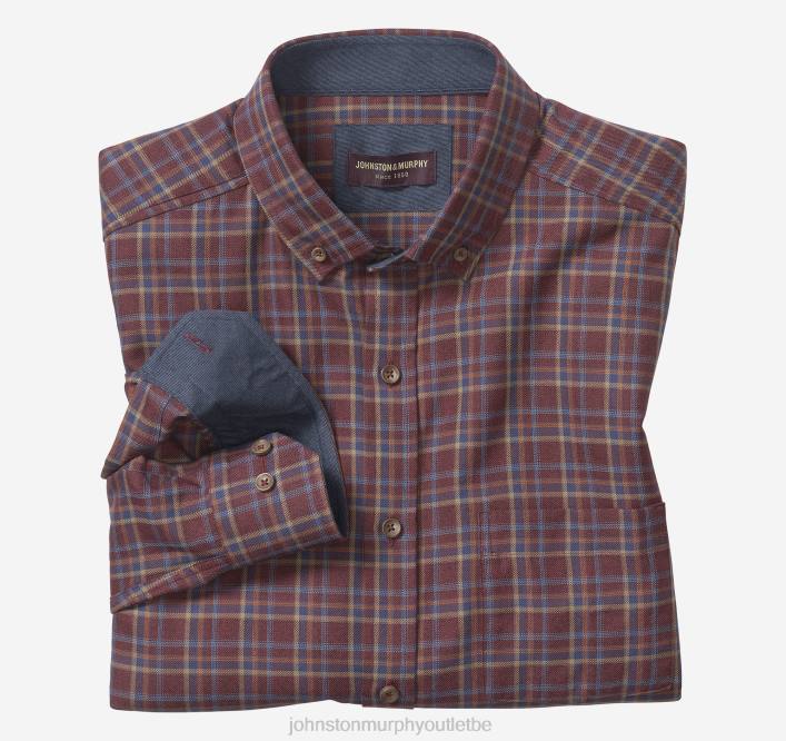 Johnston & Murphy Hommes chemises tissées chinées TXRN899 vêtements plaid bordeaux