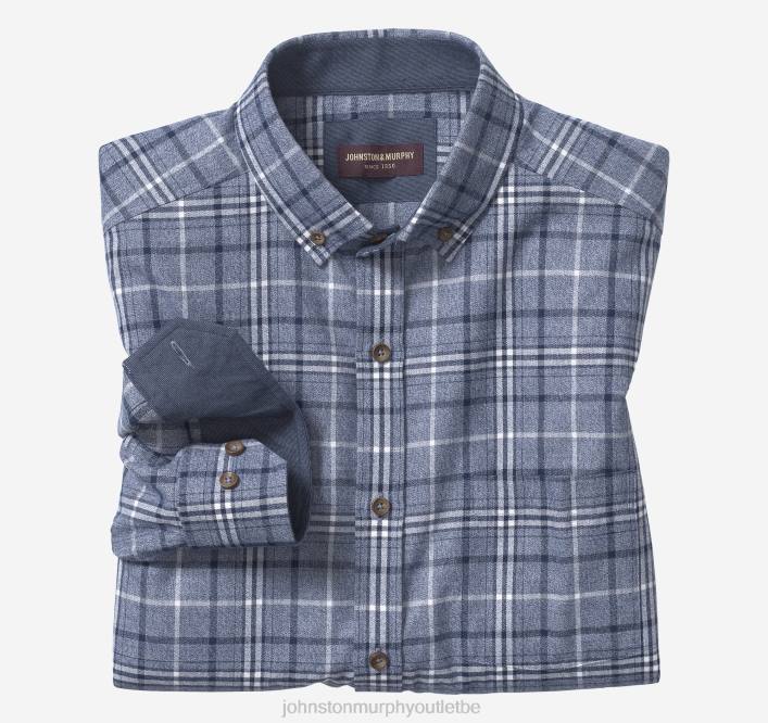 Johnston & Murphy Hommes chemises tissées chinées brossées TXRN768 vêtements grand plaid brossé bleu marine