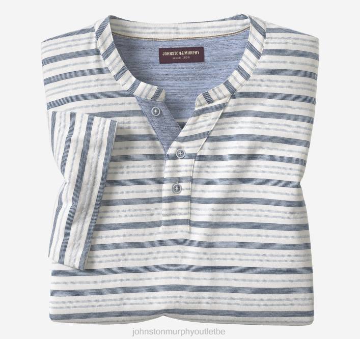 Johnston & Murphy Hommes Henley à manches courtes TXRN536 vêtements rayure blanche/bleue