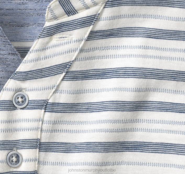 Johnston & Murphy Hommes Henley à manches courtes TXRN536 vêtements rayure blanche/bleue