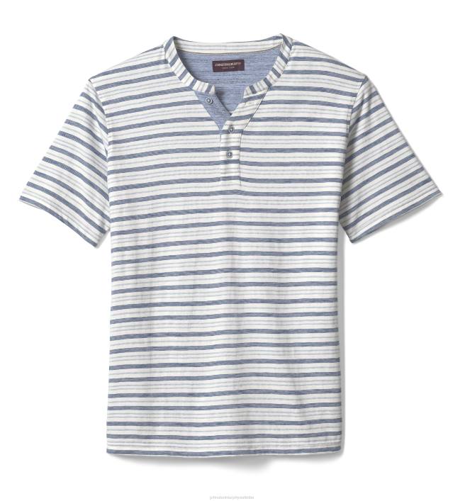 Johnston & Murphy Hommes Henley à manches courtes TXRN536 vêtements rayure blanche/bleue