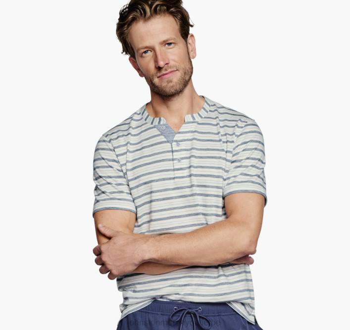 Johnston & Murphy Hommes Henley à manches courtes TXRN536 vêtements rayure blanche/bleue