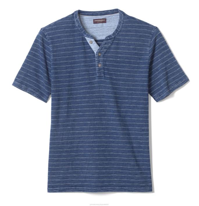 Johnston & Murphy Hommes Henley à manches courtes TXRN617 vêtements rayure à pois bleu marine
