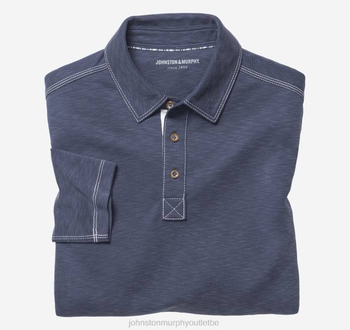 Johnston & Murphy Hommes polo flammé vintage à manches longues TXRN769 vêtements marine
