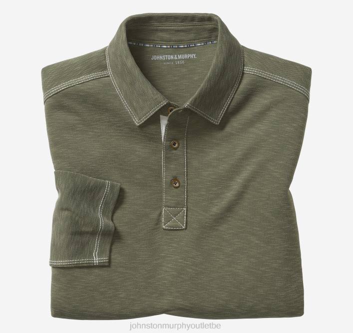Johnston & Murphy Hommes polo flammé vintage à manches longues TXRN772 vêtements olive