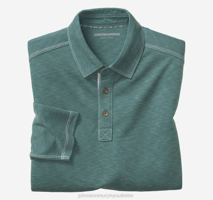 Johnston & Murphy Hommes polo flammé vintage à manches longues TXRN773 vêtements vert