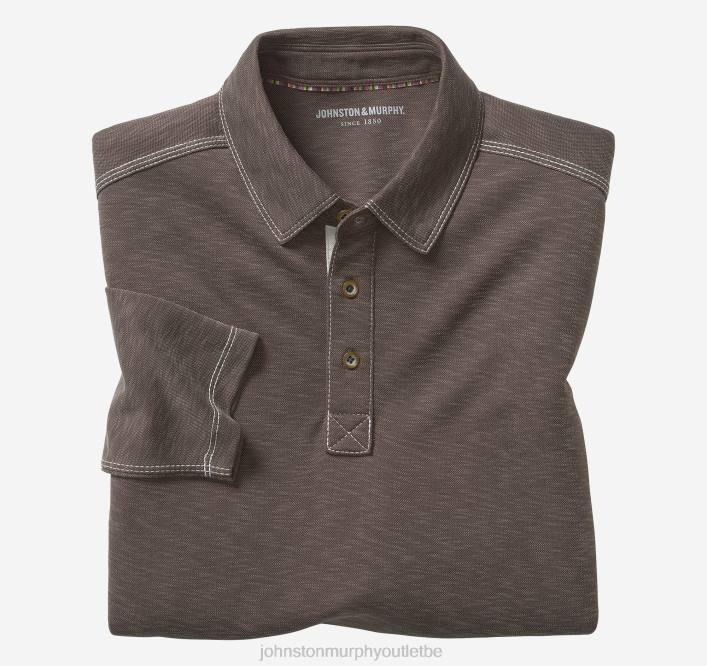 Johnston & Murphy Hommes polo flammé vintage à manches longues TXRN854 vêtements chocolat