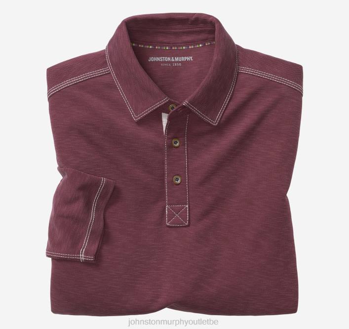 Johnston & Murphy Hommes polo flammé vintage à manches longues TXRN855 vêtements Bourgogne