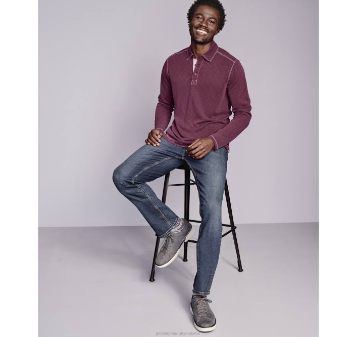 Johnston & Murphy Hommes polo flammé vintage à manches longues TXRN855 vêtements Bourgogne