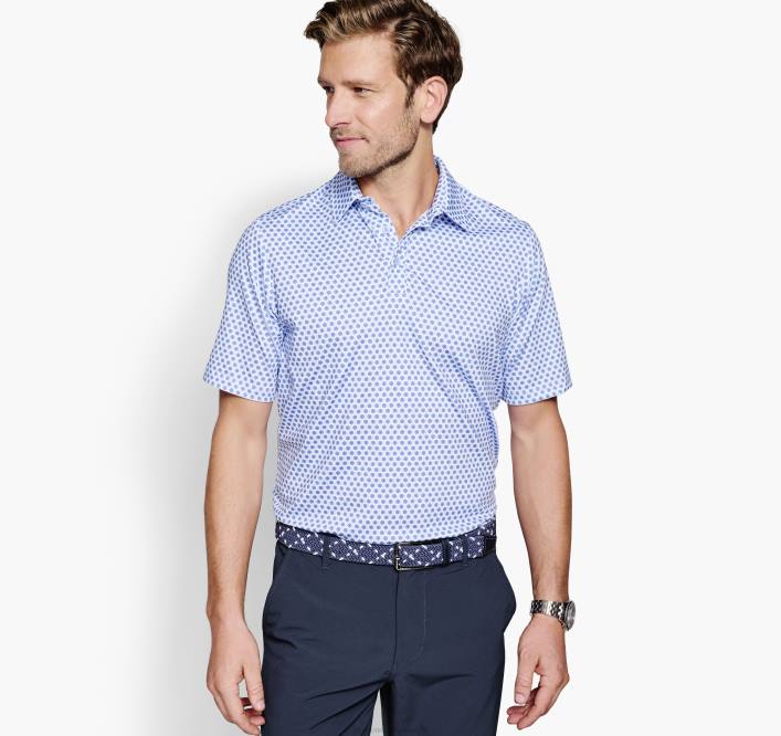 Johnston & Murphy Hommes polo performant à imprimé xc4 TXRN462 vêtements cercle pointillé blanc/bleu