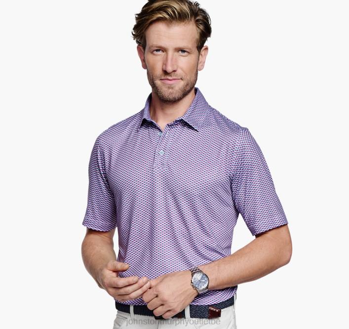 Johnston & Murphy Hommes polo performant à imprimé xc4 TXRN554 vêtements bleu/rouge quatre points