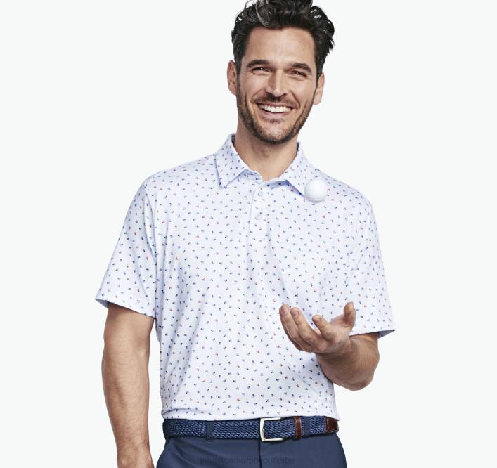 Johnston & Murphy Hommes polo performant à imprimé xc4 TXRN555 vêtements crâne bleu clair
