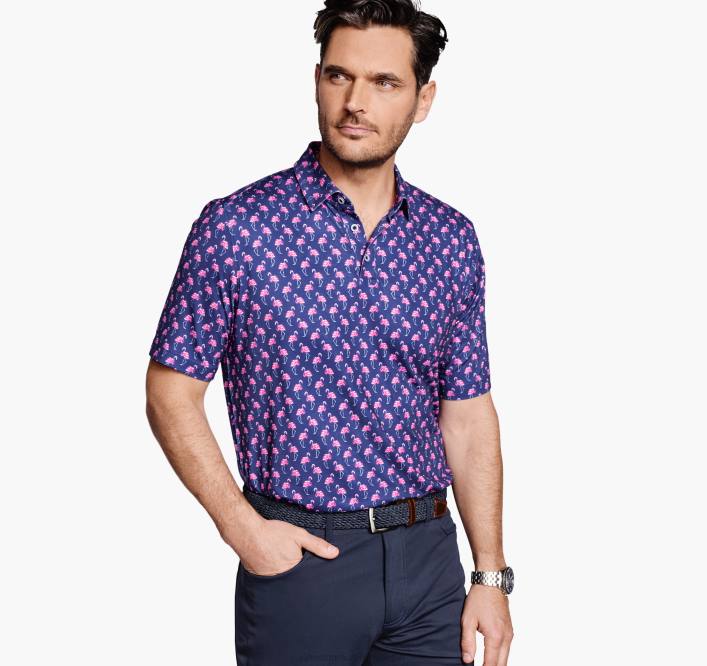 Johnston & Murphy Hommes polo performant à imprimé xc4 TXRN572 vêtements flamant bleu marine