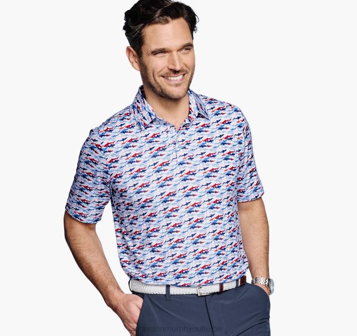 Johnston & Murphy Hommes polo performant à imprimé xc4 TXRN597 vêtements requin bleu/rouge