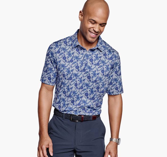 Johnston & Murphy Hommes polo performant à imprimé xc4 TXRN620 vêtements cachemire bleu marine