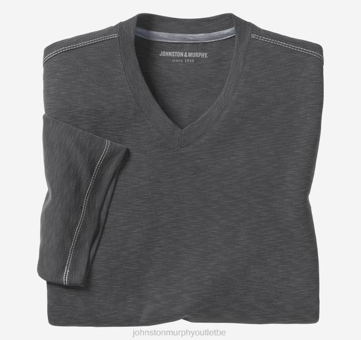 Johnston & Murphy Hommes t-shirt vintage flammé à col en V TXRN651 vêtements charbon