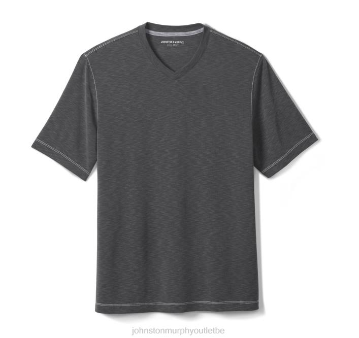 Johnston & Murphy Hommes t-shirt vintage flammé à col en V TXRN651 vêtements charbon