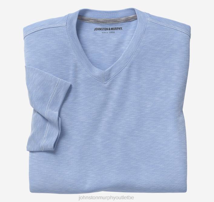 Johnston & Murphy Hommes t-shirt vintage flammé à col en V TXRN652 vêtements bleu clair