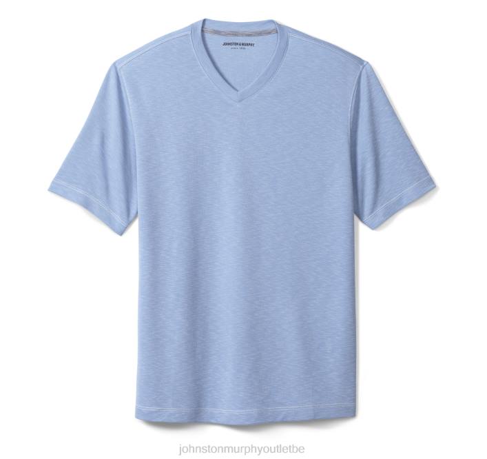 Johnston & Murphy Hommes t-shirt vintage flammé à col en V TXRN652 vêtements bleu clair