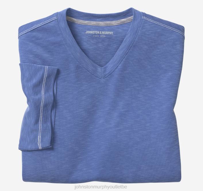 Johnston & Murphy Hommes t-shirt vintage flammé à col en V TXRN653 vêtements bleu royal