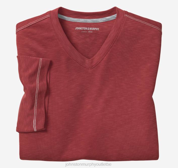 Johnston & Murphy Hommes t-shirt vintage flammé à col en V TXRN683 vêtements rouge