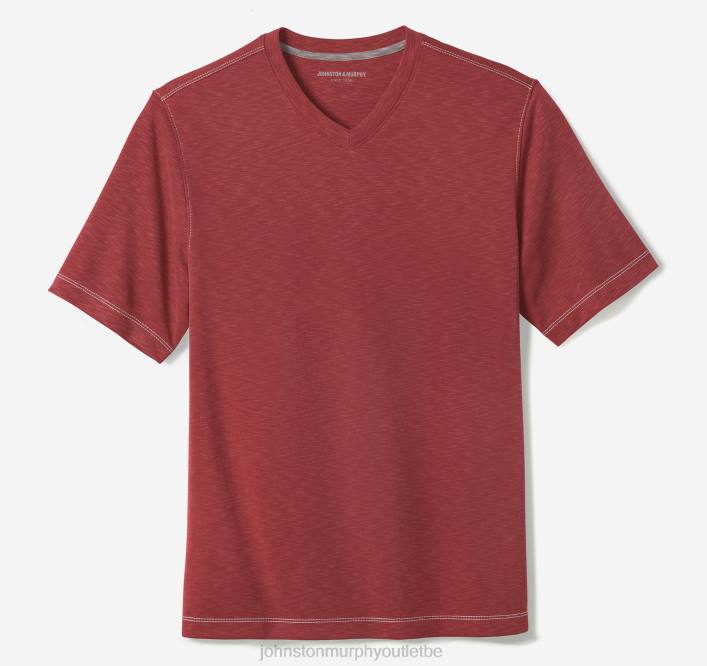 Johnston & Murphy Hommes t-shirt vintage flammé à col en V TXRN683 vêtements rouge