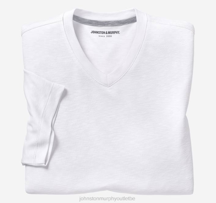 Johnston & Murphy Hommes t-shirt vintage flammé à col en V TXRN712 vêtements blanc