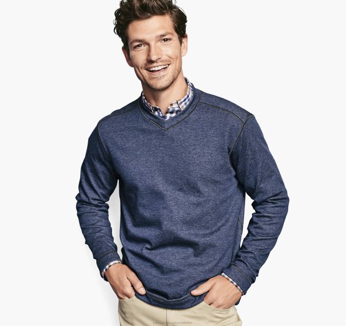 Johnston & Murphy Hommes col en V réversible à manches longues TXRN797 vêtements bleu marine/marron