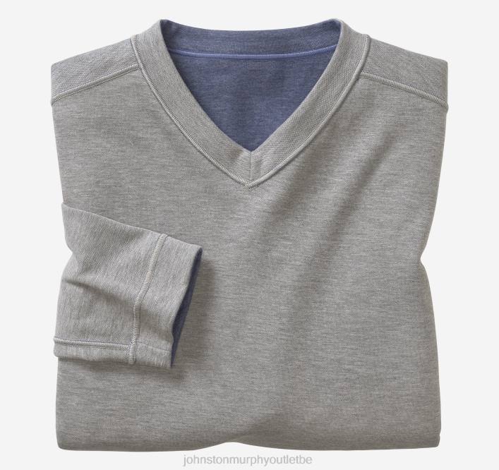 Johnston & Murphy Hommes col en V réversible à manches longues TXRN800 vêtements bleu/gris clair
