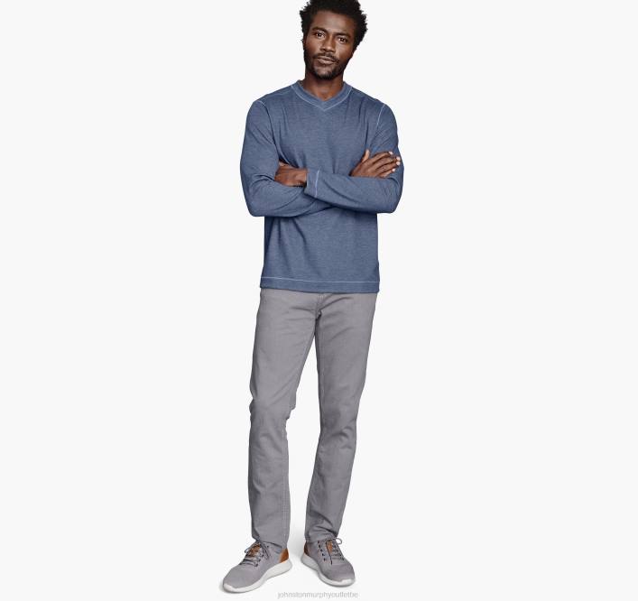 Johnston & Murphy Hommes col en V réversible à manches longues TXRN800 vêtements bleu/gris clair