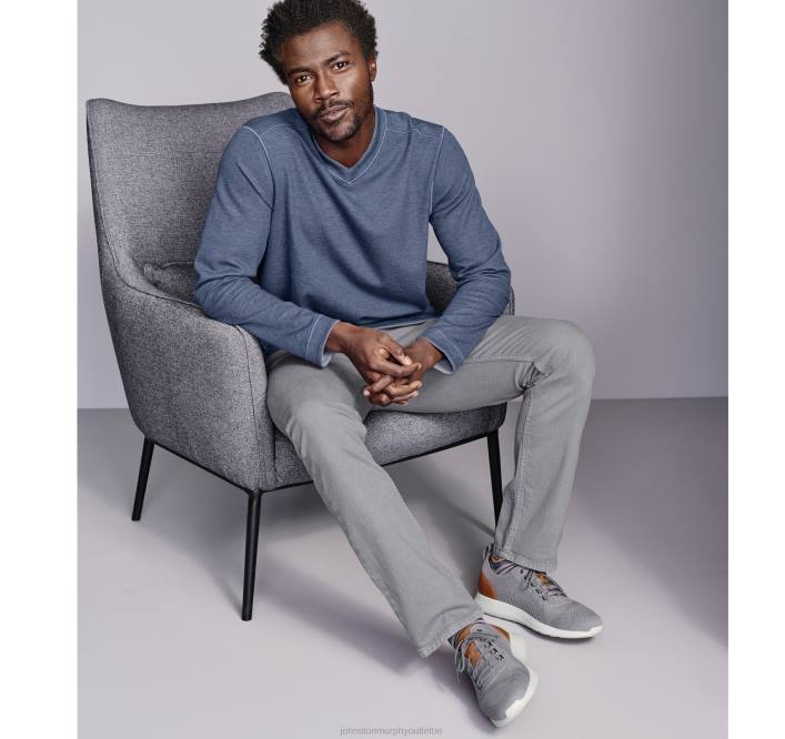 Johnston & Murphy Hommes col en V réversible à manches longues TXRN800 vêtements bleu/gris clair