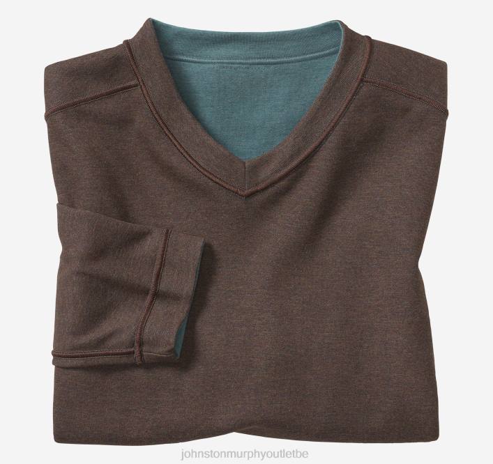 Johnston & Murphy Hommes col en V réversible à manches longues TXRN802 vêtements émeraude/marron