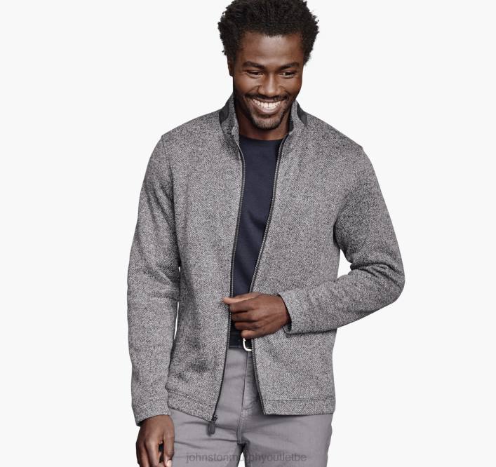 Johnston & Murphy Hommes fermeture éclair complète côtelée chinée TXRN744 vêtements bleu marine/gris
