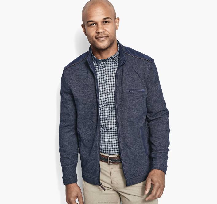 Johnston & Murphy Hommes fermeture éclair en tricot mélangé TXRN716 vêtements marine