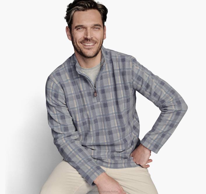 Johnston & Murphy Hommes quart de zip en molleton imprimé TXRN806 vêtements carreaux bleus