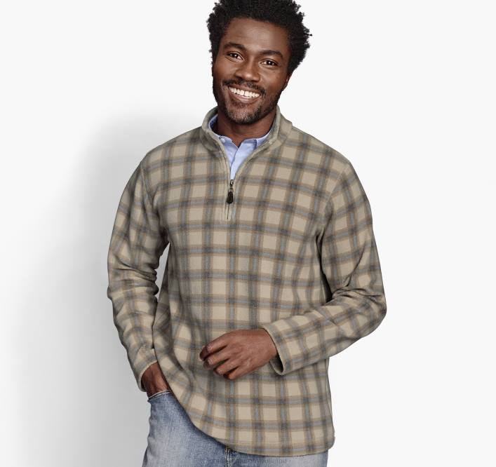Johnston & Murphy Hommes quart de zip en molleton imprimé TXRN808 vêtements carreaux marron/bleu
