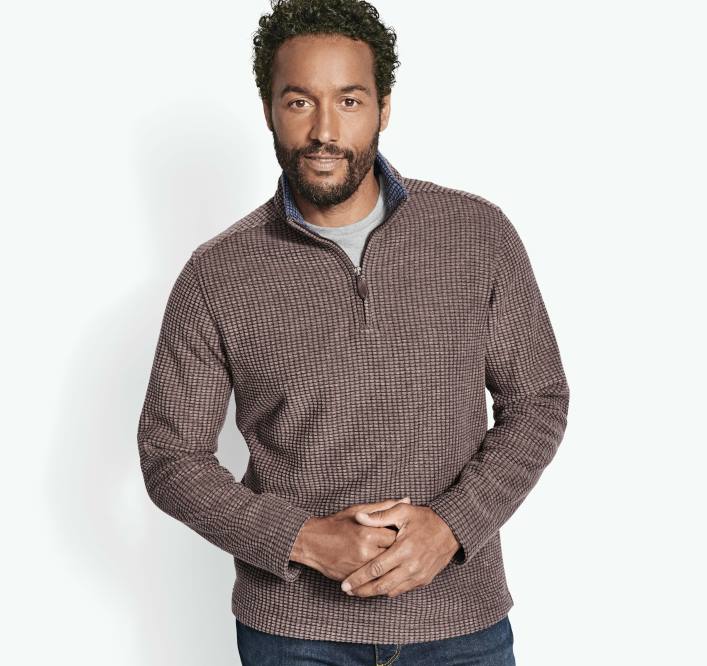 Johnston & Murphy Hommes quart de zip gaufré TXRN890 vêtements brun