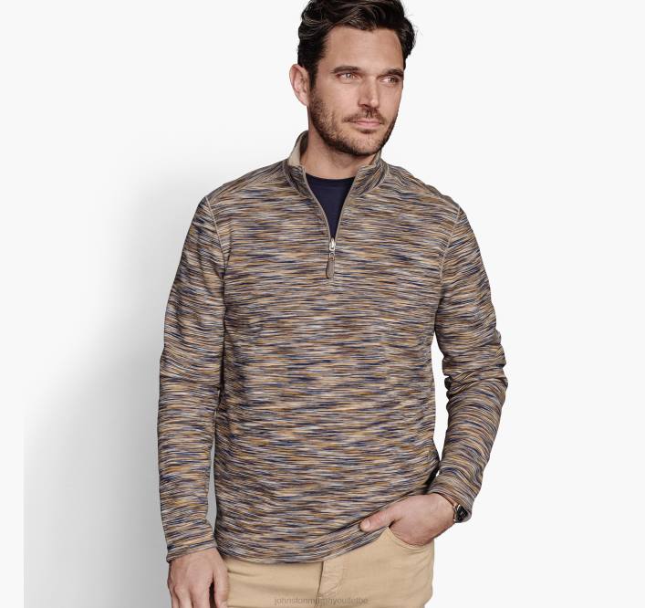 Johnston & Murphy Hommes quart de zip réversible teint par espacement TXRN745 vêtements marron/gruau