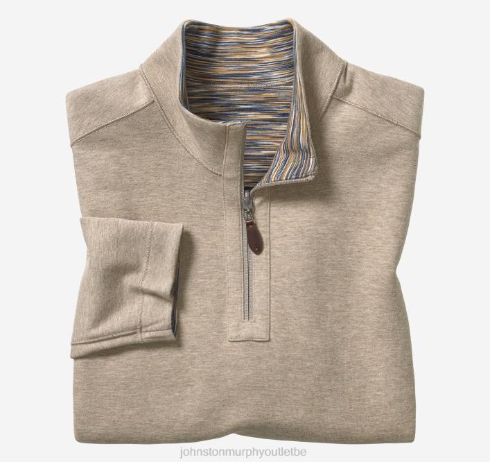 Johnston & Murphy Hommes quart de zip réversible teint par espacement TXRN745 vêtements marron/gruau