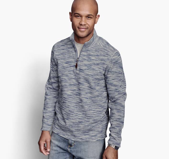 Johnston & Murphy Hommes quart de zip réversible teint par espacement TXRN813 vêtements bleu/gris chiné