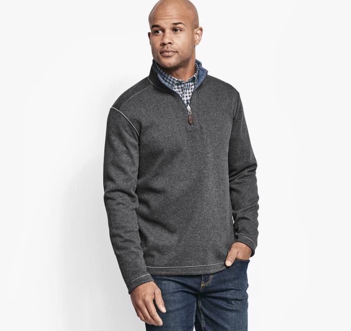 Johnston & Murphy Hommes quart de zip réversible uni TXRN623 vêtements anthracite/bleu