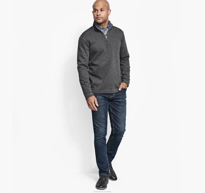Johnston & Murphy Hommes quart de zip réversible uni TXRN623 vêtements anthracite/bleu