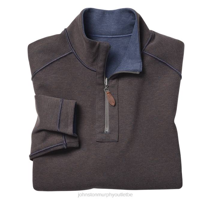 Johnston & Murphy Hommes quart de zip réversible uni TXRN703 vêtements bleu marine/marron