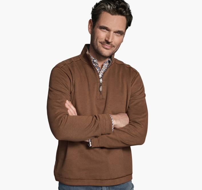 Johnston & Murphy Hommes quart de zip réversible uni TXRN704 vêtements rouille/gruau