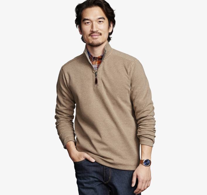 Johnston & Murphy Hommes quart de zip réversible uni TXRN705 vêtements avoine/gris clair
