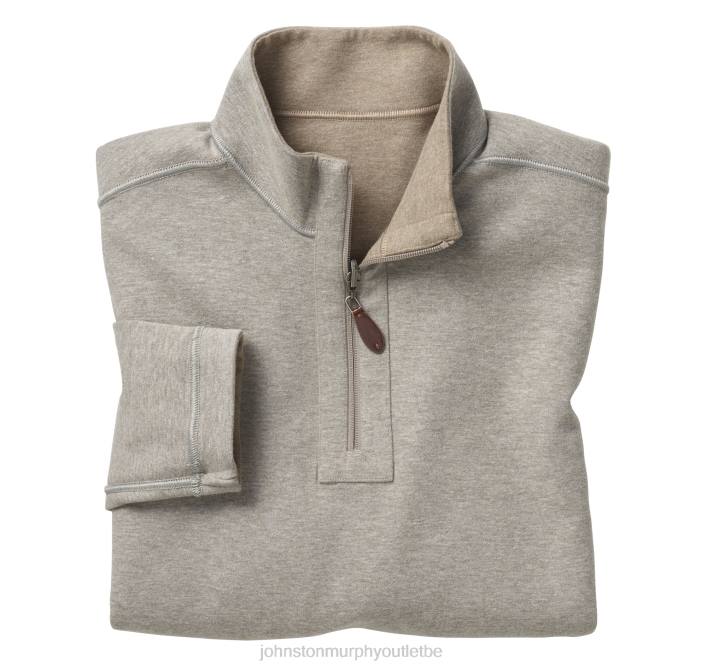 Johnston & Murphy Hommes quart de zip réversible uni TXRN705 vêtements avoine/gris clair