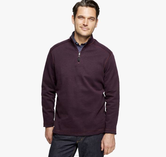 Johnston & Murphy Hommes quart de zip réversible uni TXRN755 vêtements bordeaux/charbon