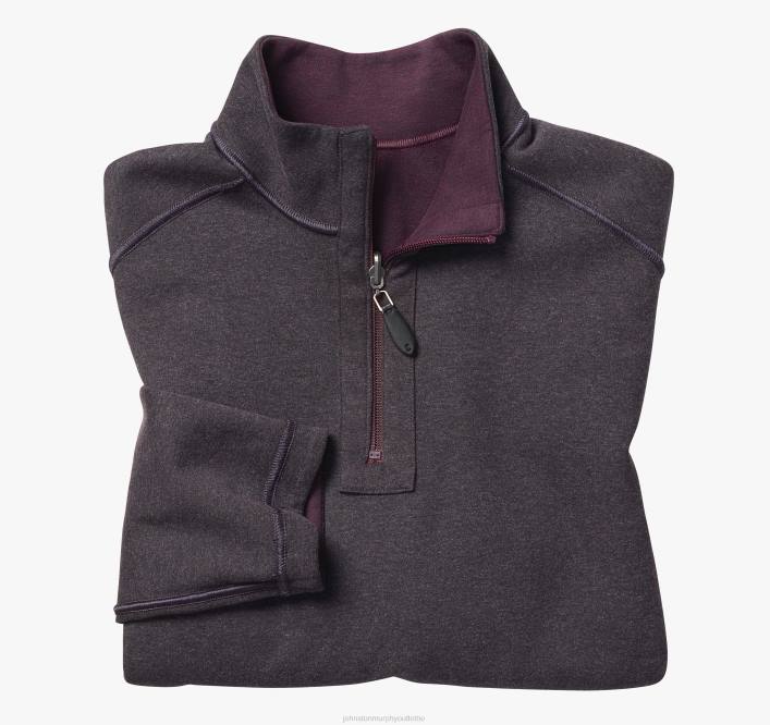 Johnston & Murphy Hommes quart de zip réversible uni TXRN755 vêtements bordeaux/charbon