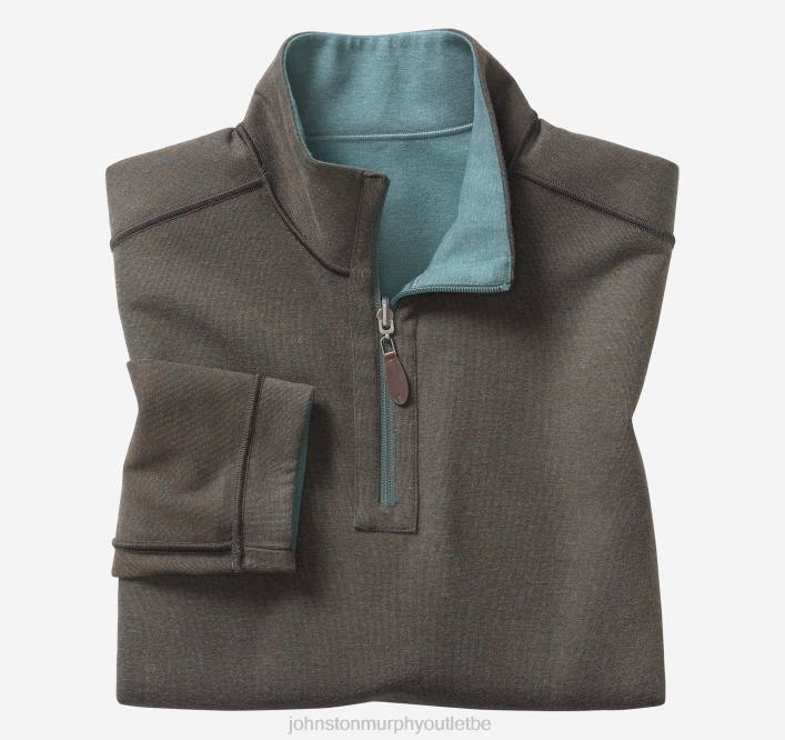 Johnston & Murphy Hommes quart de zip réversible uni TXRN756 vêtements émeraude/marron